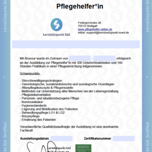 Zertifikat Pflegehelfer