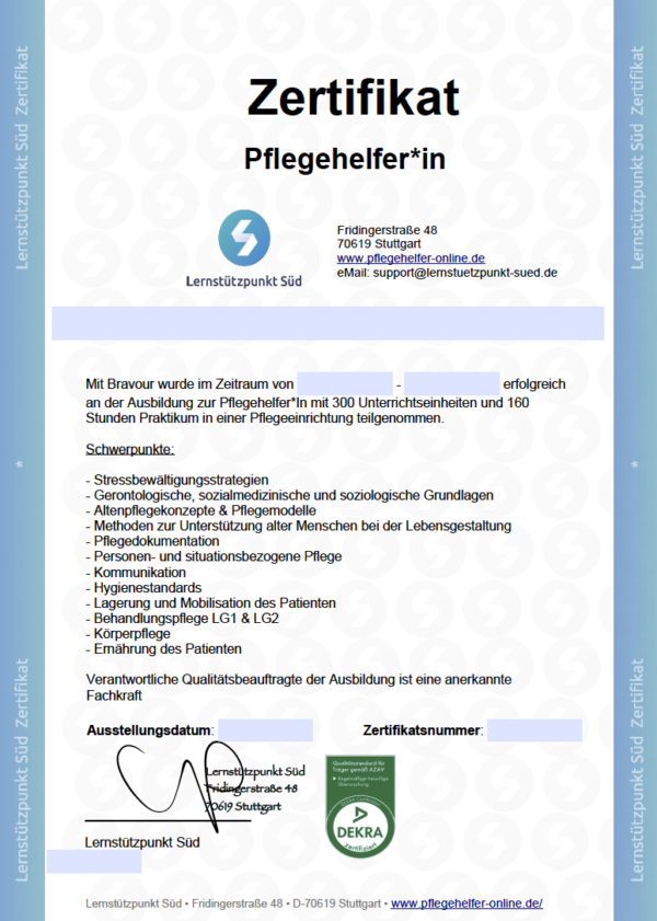 Zertifikat Pflegehelfer